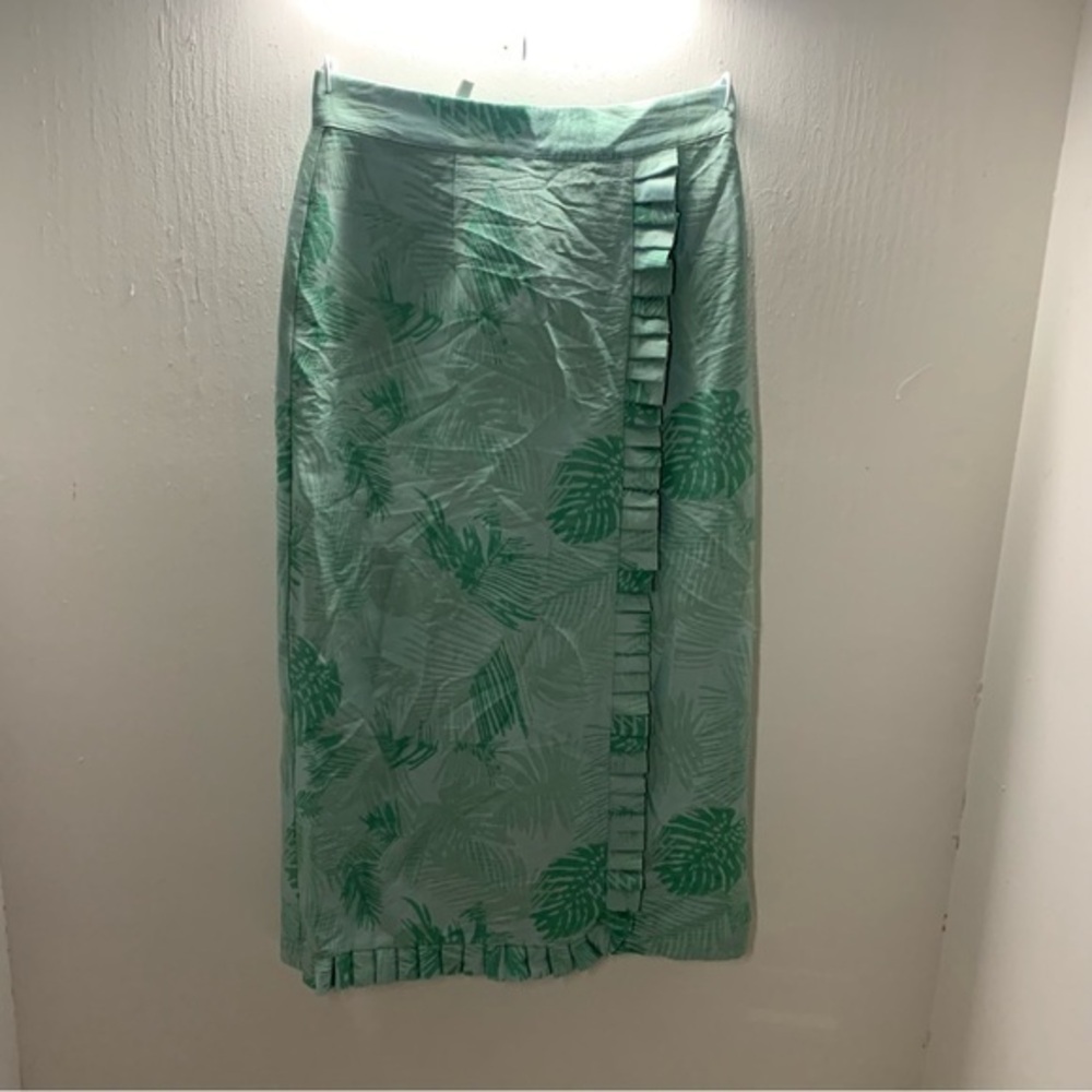 Alcoolique Italian Women’s Midi Skirt with Ruffle Tropical Leaf Print size 4